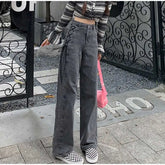 Aiertu High Waist Side Tie Long Jeans Pants Aiertu