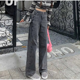 Aiertu High Waist Side Tie Long Jeans Pants Aiertu