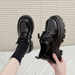 Aiertu Back to school Women Spring New Black Platform Flats Shoes Women Loafers Slip on Boat Shoes Designer Casual Leather Oxfords Aiertu