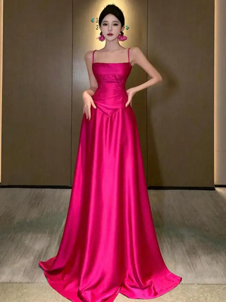 Aiertu Summer Rose Red Elegant Spaghetti Strap Women Bandage Long Dress Sexy Vintage Prom Evening Party Dress Fashion Vestidos Robe New Aiertu