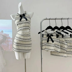 Aiertu French Luxury Small Fragrance Tweed Two Piece Set Women Sweet Crop Top + Skirt Suits Korean Hotsweet Sexy Summer 2 Piece Sets Aiertu