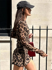 Aiertu Leopard Animal Print Sexy Mini Dress Women 2024 Spring Summer Vintage Streetwear Retro Long Sleeve Short Dresses Fashion Aiertu