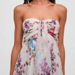 AIERTU - New Sexy French Print Translucent Floral Tube Top A-shaped Dress Dress Aiertu