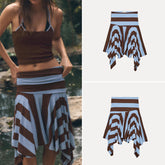AIERTU - Fashionable Striped Asymmetric Skirt for Women Low Waist Irregular Hemline Standard Fit Zadata Brand New Summer Aiertu