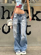 Aiertu Women American Vintage Y2k Japanese Harajuku Streetwear Baggy Low Rise Denim Pants Long Trousers 2000s Aesthetic Jean Kpop Punk Aiertu