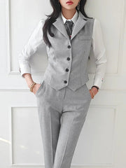 Aiertu Women Vintage High Quality Office Suit Ladies Work Wear OL Pantsuits Formal Female Blazer Jacket Vest Trousers 3 Pieces Set Aiertu