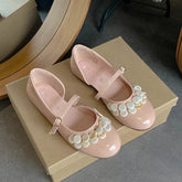 AIERTU - Spring New Fashion Single Shoes Shallow Mouth Versatile Block Heel Flower One Buckle Mary Jane Shoes Aiertu