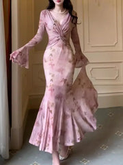 Aiertu Spring Summer Women Bodycon Slim Print Long Dress Vintage Chic Elegant Fishtail Party Birthday Prom Robe Female Vestidos New Aiertu