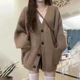 Aiertu Autumn Winter Women Cardigan Sweater Coats Fashion Female Long Sleeve V-neck Loose Knitted Jackets Casual Sweater Cardigans Aiertu