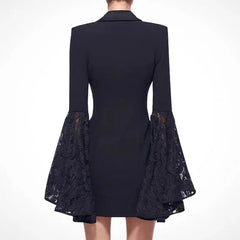 Aiertu Korea Fashion Designer Lace Patchwork Blazer Dress Women Autumn New Lapel Flare Sleeve Double Breasted Slim Waist Suit Clothes Aiertu