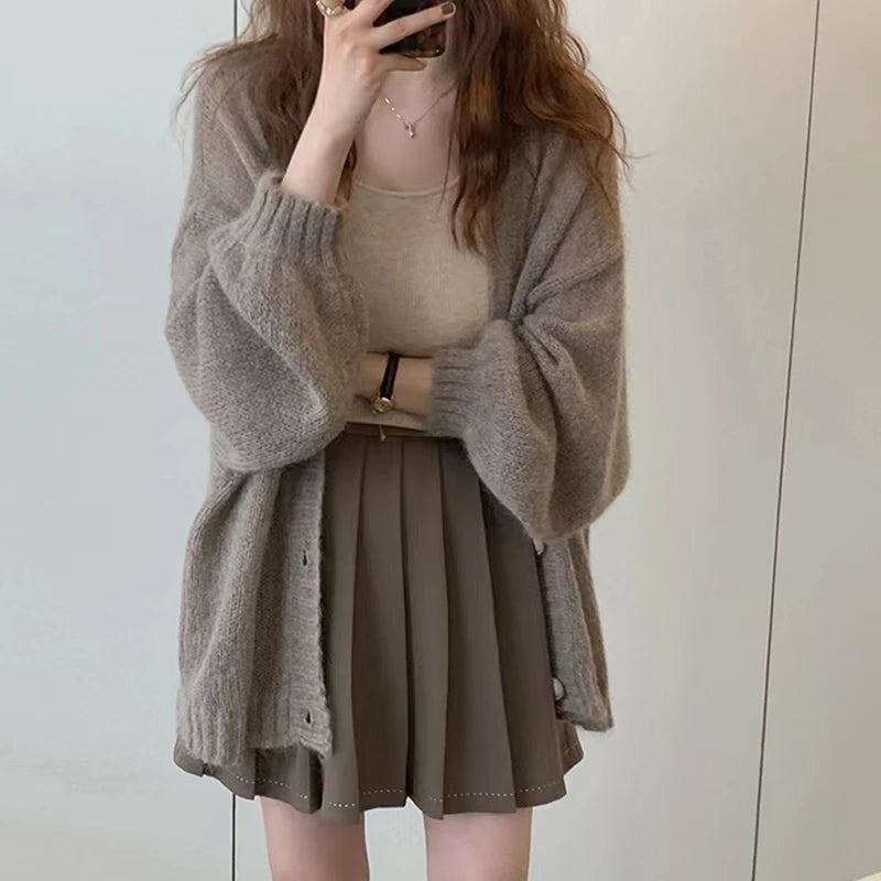 Autumn Knitted Lazy Style Long Sleeve Women's Loose Cardigans Winter Keep Warm Sweater Coat Fashion Solid Casual Tops Aiertu