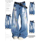 Aiertu Women's Blue Baggy Jeans Vintage Streetwear High Waist Oversize Cowboy Pants Harajuku Aesthetic Wide Denim Trousers Y2k Clothes Aiertu