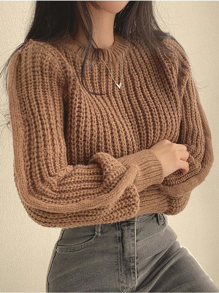 Loose Vintage Harajuku Lantern Long Sleeve Women Sweater Korean Autumn Winter Knitwear Soft Warm Tops Chic Solid Femme Sweater Aiertu