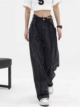 Aiertu 2024 Women Baggy Long Jeans Harajuku Black Wide Leg Trousers Streetwear Vintage High Waist Denim Pants Big Pocket Y2k Feamle Aiertu
