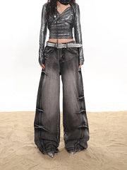 Aiertu Women's Jeans Baggy Harajuku Denim Trousers Y2k Japanese 2000s Style Wide Jean Pants Vintage 2000s Trashy Oversize Clothes 2024 Aiertu