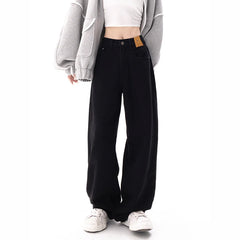Aiertu Black Baggy Straight Jeans Women Korean Fashion Streetwear High Waist Wide Leg Denim Pants Female Loose Mopping Jean Trouser Y2K Aiertu