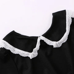 Aiertu 2024 Coquette Black Kawaii Lolita Style Dress Mori Girl Fairy Cute Lolita Peter Pan Collar Puff Sleeve Dress Fashion Women Aiertu