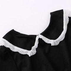 Aiertu 2024 Coquette Black Kawaii Lolita Style Dress Mori Girl Fairy Cute Lolita Peter Pan Collar Puff Sleeve Dress Fashion Women Aiertu