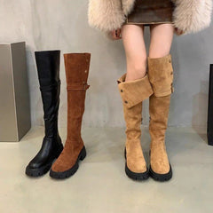 Autumn Winter Platform Women Over The Knee High Boots Fashion Slip On Thick Heels Shoes Ladies Knight Long Botas De Mujer Aiertu