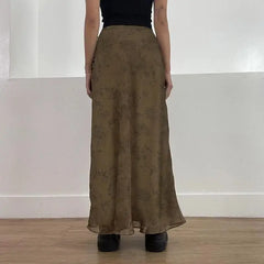 Aiertu Vintage Long Skirt Women Floral Print Low Rise Ladies Midi Skirts Y2K High Street Retro Aesthetic Casual Mesh Skirts Aiertu