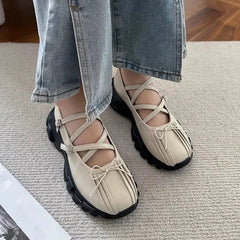 Aiertu Back to school Summer Chunky Women Sports Shoes Fashion Shallow Butterfly-knot Platform Flat Shoes Ladies Casual Outdoor Mary Jane Shoes Aiertu