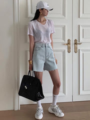 Aiertu Streetwear Light Blue Denim Shorts Women Korean Fashion High Waist Biker Shorts Jeans Feminino Summer Casual Chic Aiertu