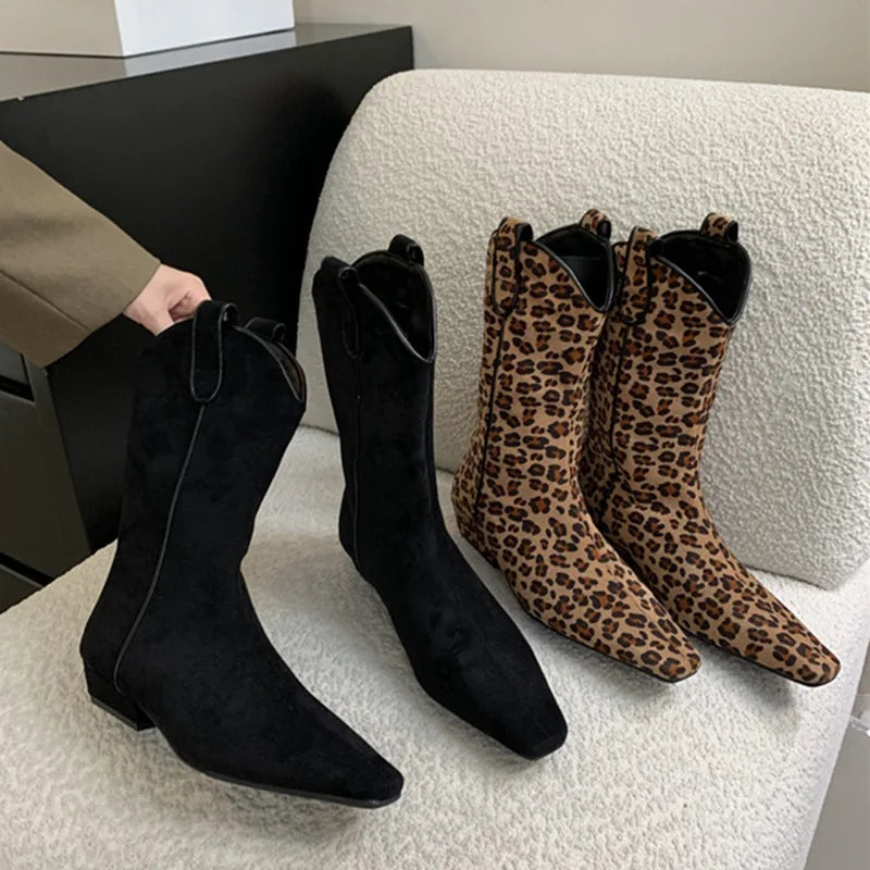 Aiertu Women's Boots 2024 New Autumn Flat Heels Shoes Ankle Boots Fashion Leopard Print Wedges Heel Ankle Booties Casual Chelsea Botas Aiertu
