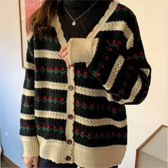 AIERTU - Autumn and Winter Loose Lazy Wind Knitted Cardigan Jacket New Versatile Retro Thin Sweater Women Aiertu