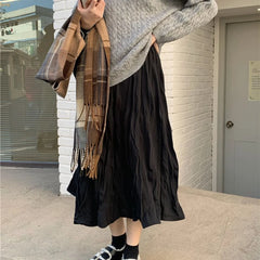 Aiertu Elegant White Women Long Skirt Korean Style Fairycore Ruffle Skirts Sweet Fashion Solid Casual A-line Pleated Skirts Aiertu
