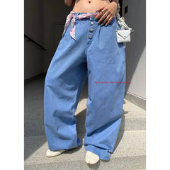 Aiertu 2024 Women Baggy Long Jeans Harajuku White Wide Leg Trousers Streetwear Vintage High Waist Denim Pants Big Pocket Y2k Aiertu