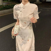 AIERTU - Improved Qipao Women's Summer Young Girl's Waist Waist Slimming Modern Chinese Dress Printing Party Dresses Cheongsam New Aiertu