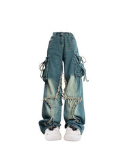 Aiertu Women Blue Cargo Jeans Baggy Vintage 90s Aesthetic High Waist Cowboy Pants Harajuku Denim Trousers Y2k Trashy 2000s Clothes 2024 Aiertu