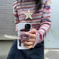 Aiertu Japanese Y2k Turtleneck Sweater Vintage Rainbow Striped Pullover Korean Fashion Knitted Jumper Harajuku Grunge Knitwear Aiertu