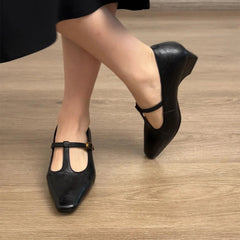 AIERTU - Women's Retro Chic T-Strap Mary Janes Square Toe Versatile Block Heel Low Heel Women Pumps Aiertu
