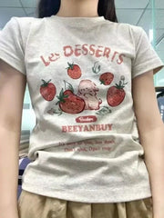 Aiertu Y2k Aesthetic Summer New Cartoon Strawberry T-shirts Harajuku Short Sleeve Loose OCasual Tops Women O Neck All Match Casual Tees Aiertu