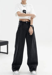 Aiertu 2024 Women Baggy Long Jeans Harajuku Black Wide Leg Trousers Streetwear Vintage High Waist Denim Pants Big Pocket Y2k Feamle Aiertu