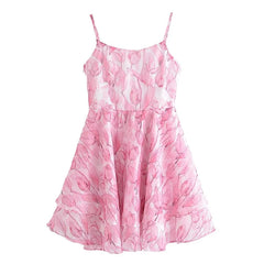 Aiertu Sweet Women Pink Floral Print Sexy Sling Mini Dress Sleeveless Female A-line Mini Summer Dresses Holiday Robe Aiertu