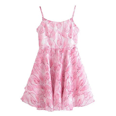 Aiertu Sweet Women Pink Floral Print Sexy Sling Mini Dress Sleeveless Female A-line Mini Summer Dresses Holiday Robe Aiertu