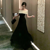 AIERTU - French High End Elegant Long Evening Dress Women's Sleeveless Backless Off Shoulder Slim Dress Fashion Chic Party Banquet Robe Aiertu