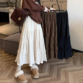 Aiertu Autumn Winter Corduroy Skirt Women Vintage Brown Elastic High Waist Long Skirt Woman All-match Streetwear A-line Skirts aiertu