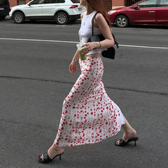 AIERTU - Summer New Women's Clothing Flower Printing Skirt Straight Long Skirt Casual Temperament Aiertu