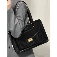Vintage Black Shoulder Bag Briefcase Women Preppy Style Pu Leather Jk Handbag Ladies Large Capacity Casual Handbags Y2k Aiertu