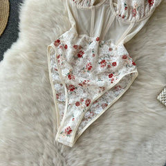 Aiertu Halter Hollow Out Sexy Bodysuits Summer Thin Backless Slim Inside Wear Women Fashion Lace Floral Short Playsuits Aiertu