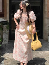 Aiertu Summer Floral Printed Midi Dress Women Off Shoulder Puff Sleeve Fairy A-line Elegant Dresses Casual Korean Fashion Aiertu