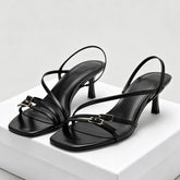 AIERTU - Elegant Belt Buckle Slingback Heeled Sandals for Women Summer Square Toe Office Middle Heel Shoes Metal Details Designer Shoes Aiertu