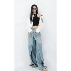 Aiertu Women Blue Jeans Y2k Vintage High Waist Baggy Cowboy Pants Aesthetic Harajuku Denim Trousers 90s Trashy Emo 2000s Grunge Clothes Aiertu