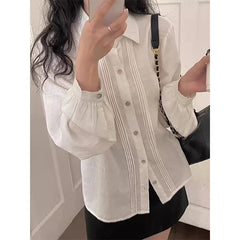 Aiertu Vintage White Shirts Women Japanese Preppy Bandage Long Sleeve Blouses Summer Harajuku Korean Basic Single Breasted Chic Tops Aiertu