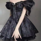 Aiertu - Black Gothic Party Dress Women Short Sleeve Even Y2k Mini Dress Female Casual Bodycon Lace Beach Sundress Female Chic Aiertu