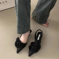 New Brand Women Sandal Fashion Flower Ladies Elegant Dress Slingback Shoes Thin Low Heel Dress Mules Pumps Aiertu
