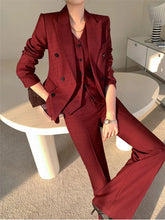 Aiertu Burgundy Suit Set Women Spring Office Ladies Lapel Single Breasted Vest Wide Leg Pants Blazer Three Piece Set Aiertu